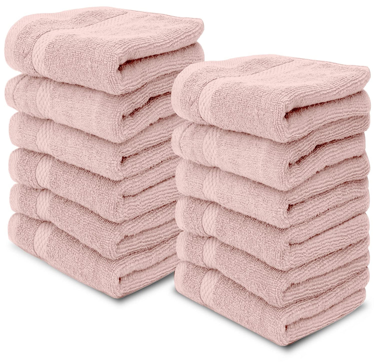 White Classic Luxury Cotton Washcloths - Large Hotel Spa Bathroom Face Towel | 12 Pack | Pink