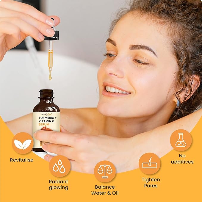 Turmeric Serum for Face + Glow-Boosting Vitamin C Serum –Organic Moisturizer for Acne, Dark Spots & Clear Skin– Boosts Hydration for Dry & Tired Skin – Anti-Aging Formula for Glowing Skin, 4 FL OZ