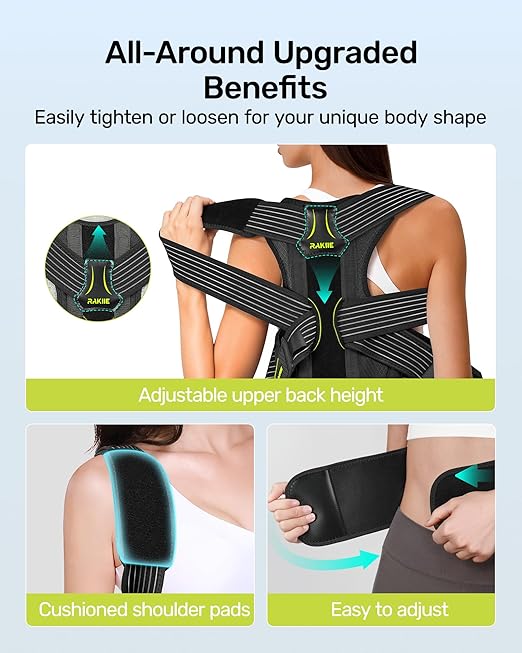 Posture Corrector for Women and Men, Upgraded Back Brace with Enhanced Support, Shoulder Straightener with Cushioned Shoulder Pads & Underarm Strap, Yellow Size M (Upper Waist: 35.4"-41.3")