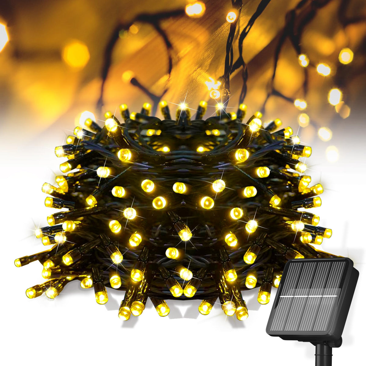 Solar String Lights for Outside, 39Ft 100 LED Solar String Lights Outdoor with 8 Modes ，Solar Christmas Lights Outdoor Waterproof for Yard, Fence,Balcony, Party,Christmas Tree Decorations (Warm White)