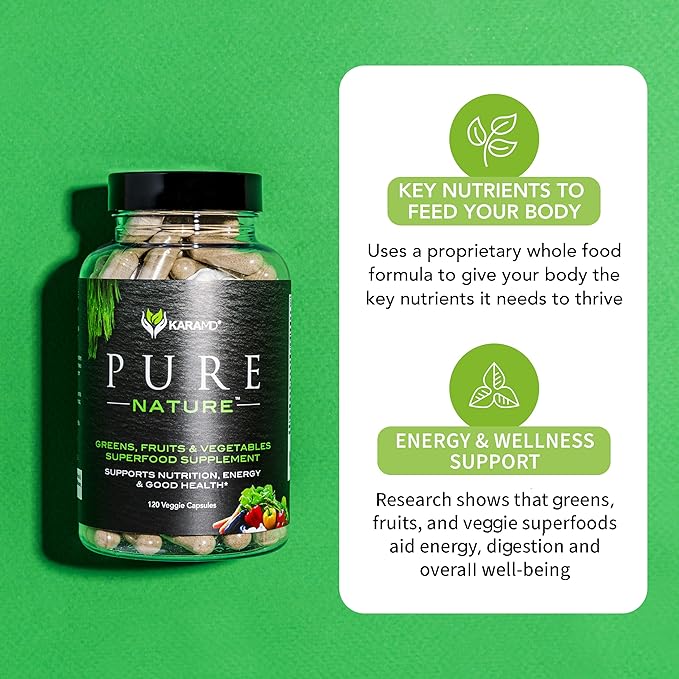 KaraMD Pure Nature | Greens, Fruits & Vegetables Whole Food Supplement | Vitamins, Fiber & Antioxidants | Support Energy & Digestion | Non-GMO, Gluten Free & Vegan Friendly | 4 Pack
