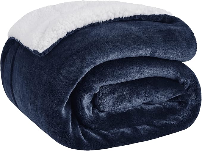 Bedsure Sherpa Fleece Throw Blanket Twin Size for Couch - Thick and Warm, Soft Fuzzy Plush Twin Blanket for Winter, Navy, 60x80 Inches