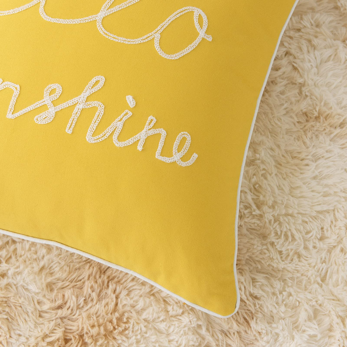 YIcabinet Set of 2 Soft Soild Decorative Square Throw Pillow Covers Outdoor Patio Pillow Yellow Hello Sunshine Pillow for Sofa Bedroom Car 18x18 Inch