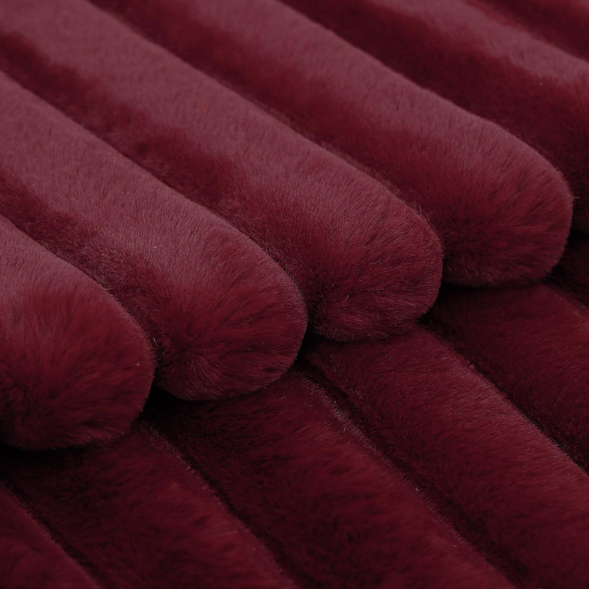 MADIZZ Set of 2 Faux Wool Plush Decorative Throw Pillow Covers 20x20 Inch Burgundy Fluffy Striped Soft Decorative Cushion Cover for Sofa Bedroom Pillow Shell