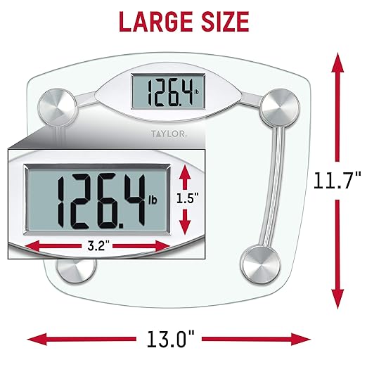 Taylor Digital Bathroom Scale, Highly Accurate Body Weight Scale, Instant On and Off, 400 lb, Sturdy Clear Glass with Chrome Finish Base