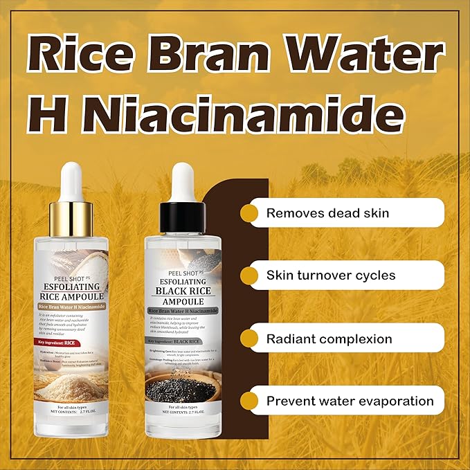 Peel Shot Glow Rice Ampoule Duo, Day & Night Exfoliating Facial Treatment with Niacinamide, Hyaluronic Acid & Rice Extract for Blackhead Removal & Pore Refining (2)