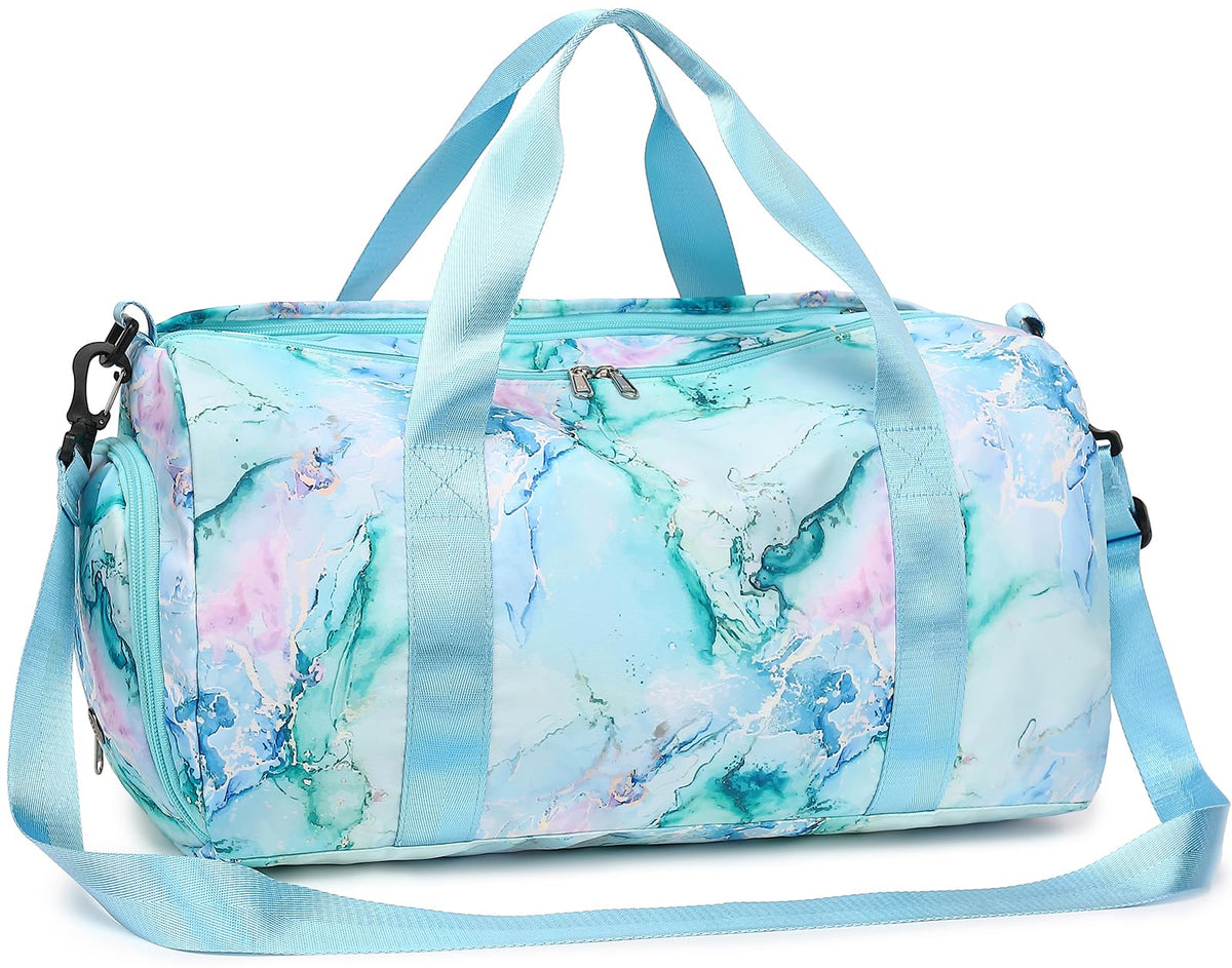 Gym Bag Sports Duffle Bag with Wet Pocket Weekender Overnight Bag with Waterproof Shoe Pouch and Air Hole for Girls Kids Women Travel Foldable Bag