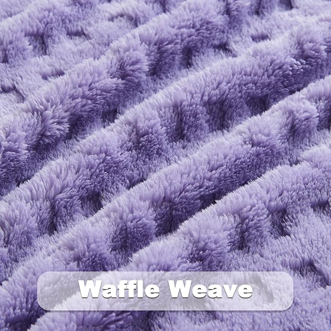 NEWCOSPLAY Super Soft Throw Blanket Lavender Premium Silky Flannel Fleece 3D Waffle Checkered Lightweight Bed Blanket All Season Use (Lavender, Throw(50"x70"))