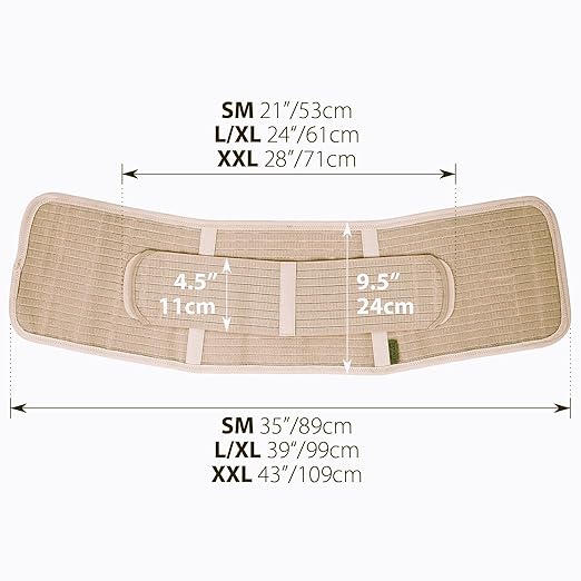 ORTONYX Ergonomic Abdominal Binder Waist and Lower Back Support Belt, Back Brace for Women & Men - Breathable, Elastic, With Extra Band - Beige S/M