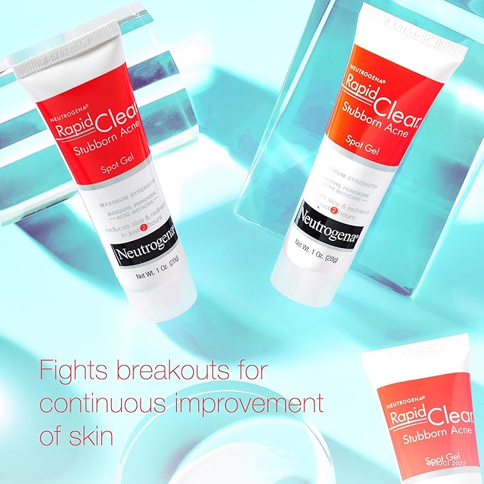 Neutrogena Rapid Clear Stubborn Acne Spot Treatment Gel, Maximum Strength 10% Benzoyl Peroxide Treatment Medication for Acne Prone Skin, Pimple Cream Reduces Size & Redness in 2 Hours, 1 oz
