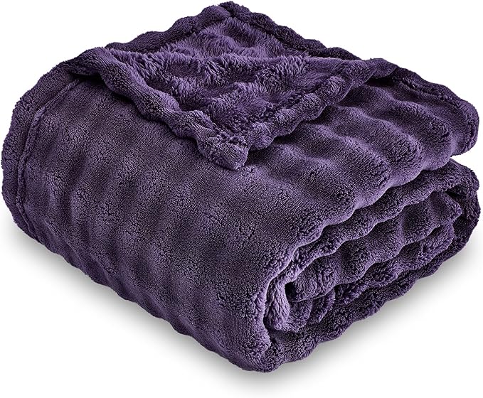 SOCHOW Aubergine Bubble Fleece Blanket for Couch, Super Soft Cozy Cute Throw Blanket for Women, Decorative Fuzzy Flannel Blanket, 60 x 80 Inches
