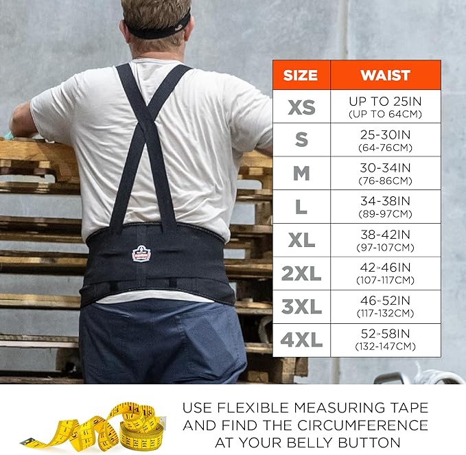 Ergodyne ProFlex 1650 Back Support Belt, 7.5" Elastic, Adjustable, Removeable Straps, XL
