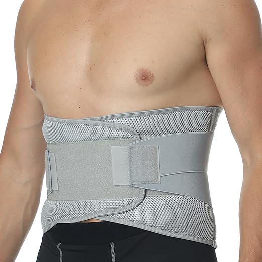NeoTech Care Adjustable Compression Back Brace Lumbar Support Belt, Grey, Size XXXL