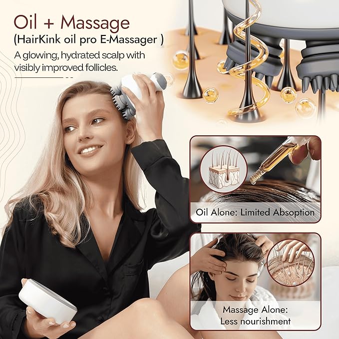 Electric Scalp Massager Hair Growth w/ 4 Massage Modes & Oil Compartment - Head Massager Scalp Stress Relax, Scalp Health - Removable Silicone Heads, Rechargeable, Pain Relief for Dry & Itchy Scalp