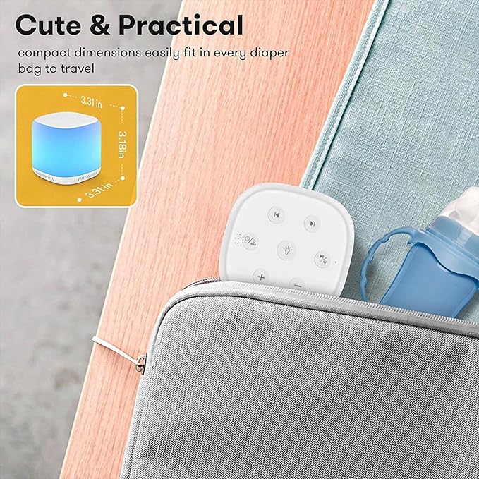 White Noise Machine with 7 Color Night Light and 34 Sleep Aid Sounds for Soothing Emotions, Promoting Sleep, Sound Machine with Timer Adjustable Brightness for Baby Kids Adults（S）