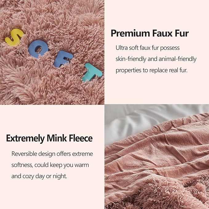 GONAAP Fuzzy Faux Fur Throw Blanket Twin Size Pink Super Soft Cozy Plush Fuzzy Shaggy Blanket for Couch Sofa Bed (Pink, Twin(60"x80"))