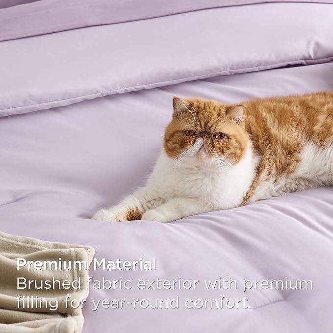 Bedsure Full Comforter Set Grayish Purple, 8 Pieces Prewashed Full Size Bed in a Bag with Soft Fleece Bed Blanket, Down Alternative Bedding Set for All Seasons, Sheets, Pillowcases & Shams
