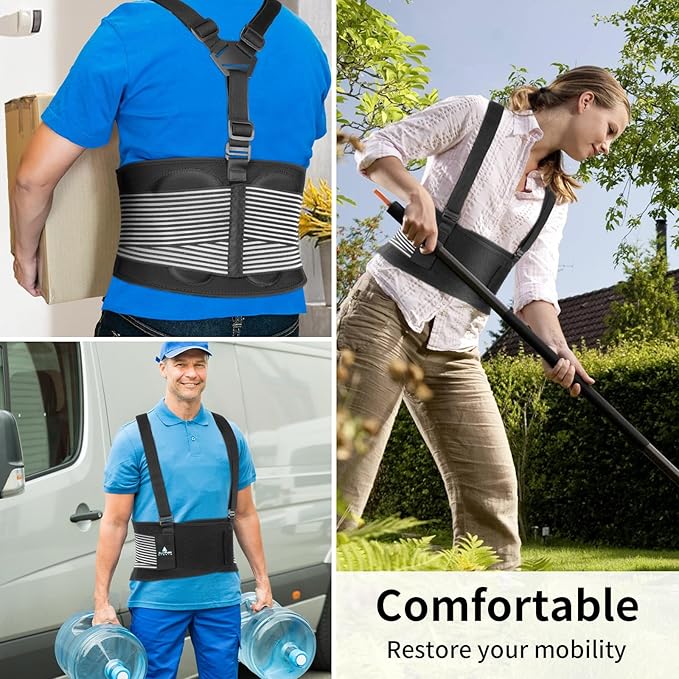 AllyFlex Sports® Back Brace For Lifting Work Y-shape Suspenders Safety Belt With Dual 3D Lumbar Support Relieve Pain, Prevent Injury (M (30'' - 37''))