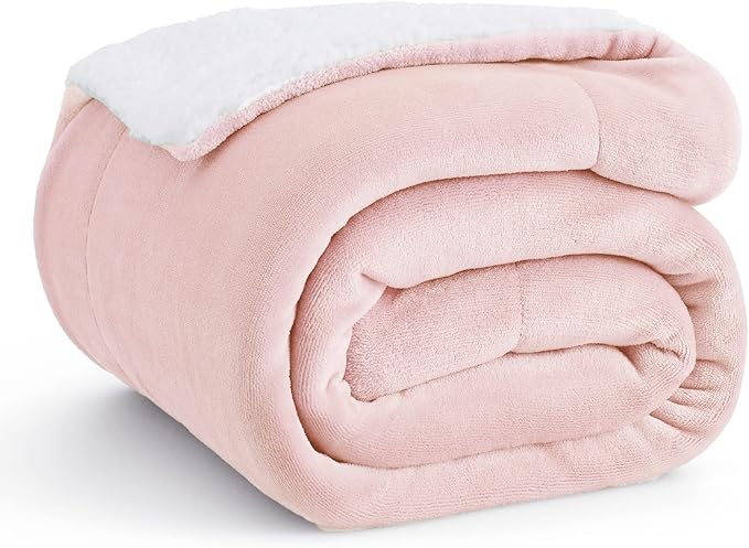 Bedsure Sherpa Fleece Throw Blanket for Couch - Thick and Warm, Soft Fuzzy Plush Throw Blanket for Winter, Pink, 50x60 Inches