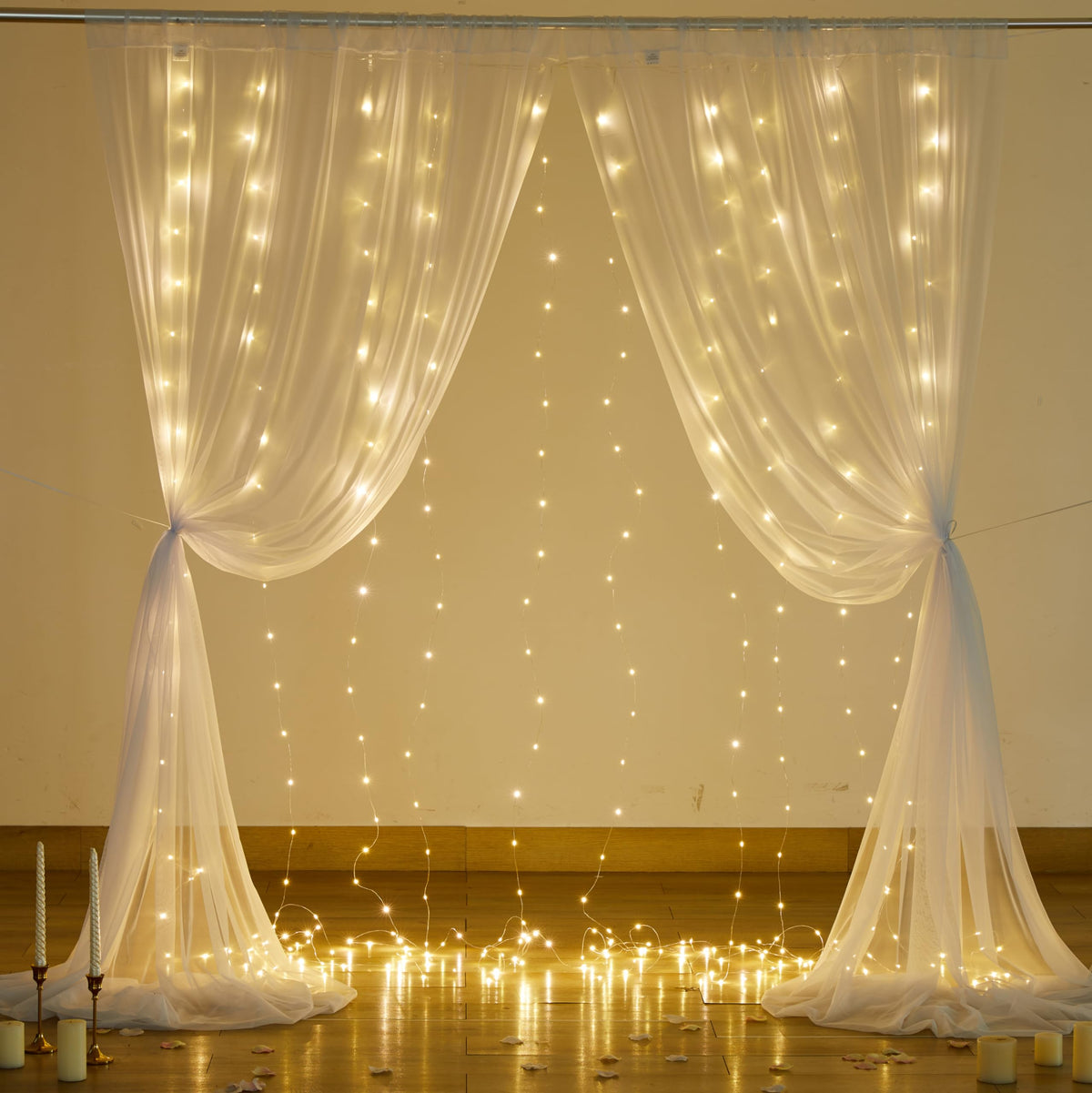 White Sheer Curtains with Lights String Tulle Curtain for Living Room Bedroom Parites Wedding Birthday Decorations 2 Panels 60" Wｘ84 L