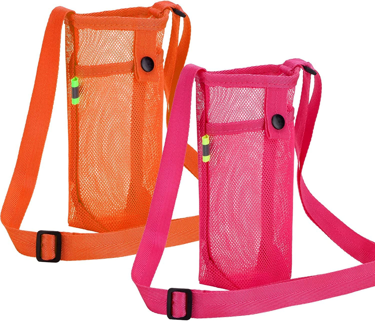 Tainehs Water Bottle Holder Water Bottle Carrier with Adjustable Shoulder Strap Beach Bottle Bag Water Bottle Sling Dog Water Bottle Sleeve for Sports Camping Walking Gym Hiking Orange/Rose Pink
