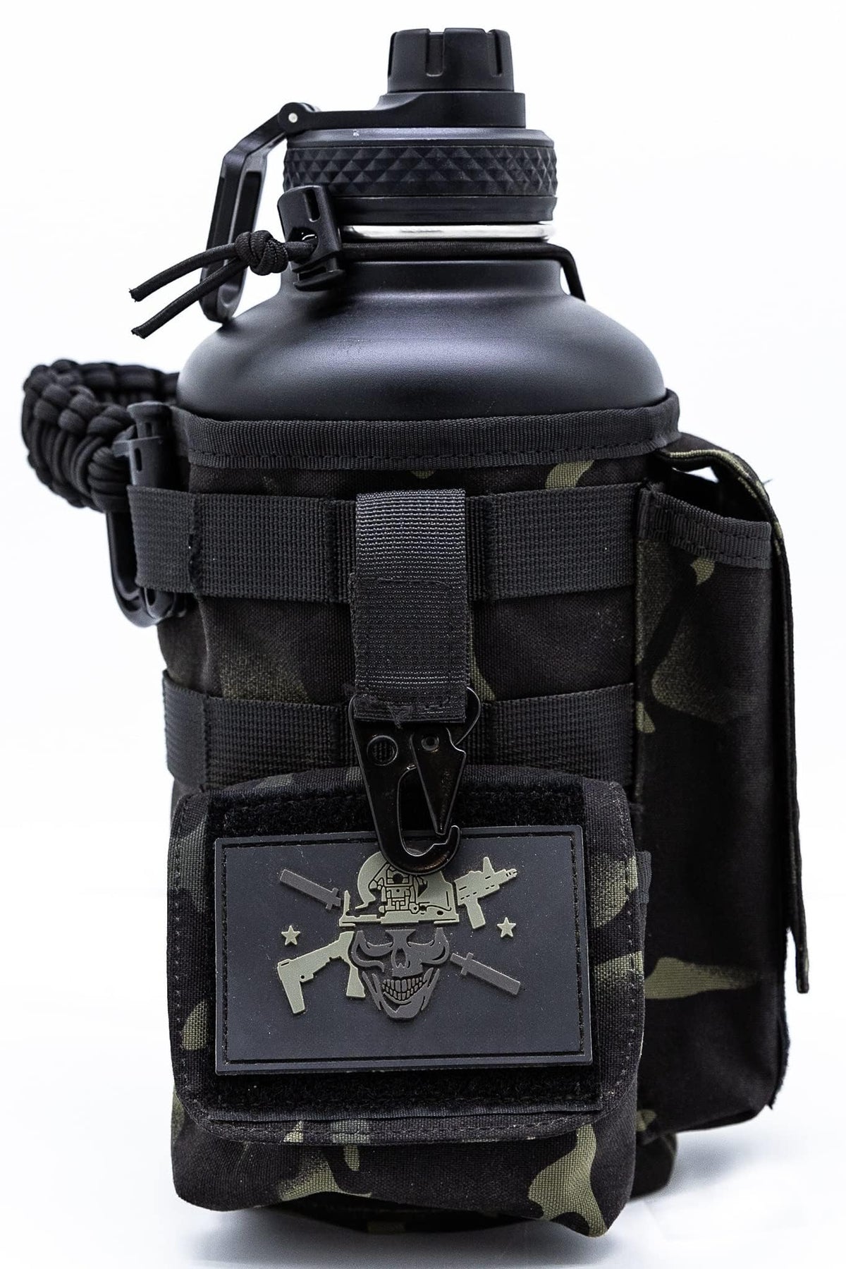 Iron Infidel Battle Bottle - Half Gallon Insulated Water Bottle with Paracord Handle - Large 64 oz Stainless Steel Water Jug & Rugged, Removable Sleeve For Keys, Wallet, Phone (Black Camo 2 Liter)