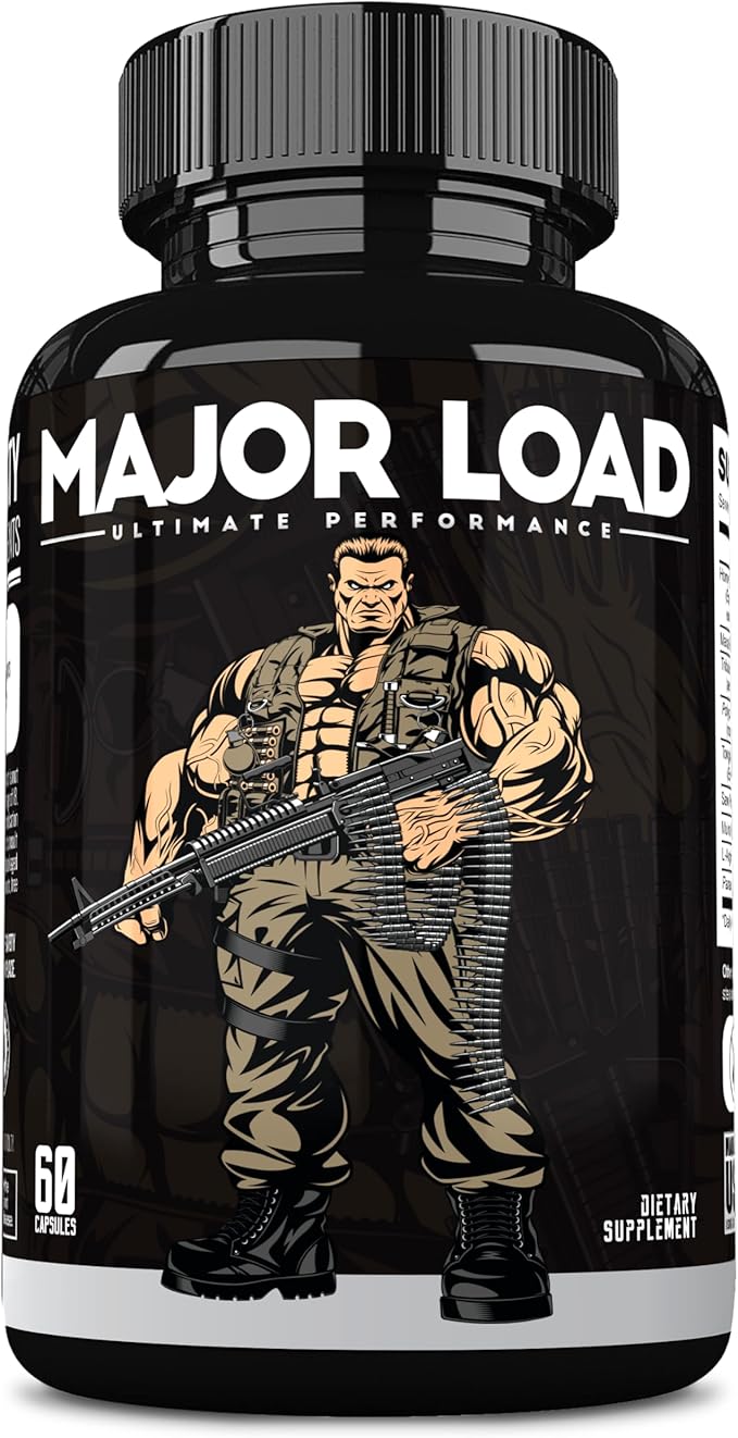 Major Load Testosterone Booster for Men - Testosterone Supplement with Horny Goat Weed, Maca Root, & Tribulus Terrestris - Tongkat Ali Men's Energy, Stamina & Strength - Test Booster 60 Capsules
