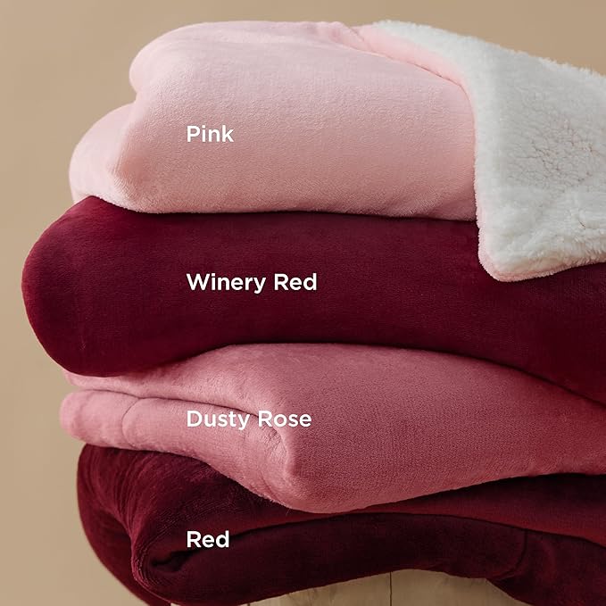 Bedsure Sherpa Fleece Blankets Queen Size for Bed - Thick and Warm, Soft Fuzzy Plush Queen Blanket for Winter, Red, 90x90 Inches
