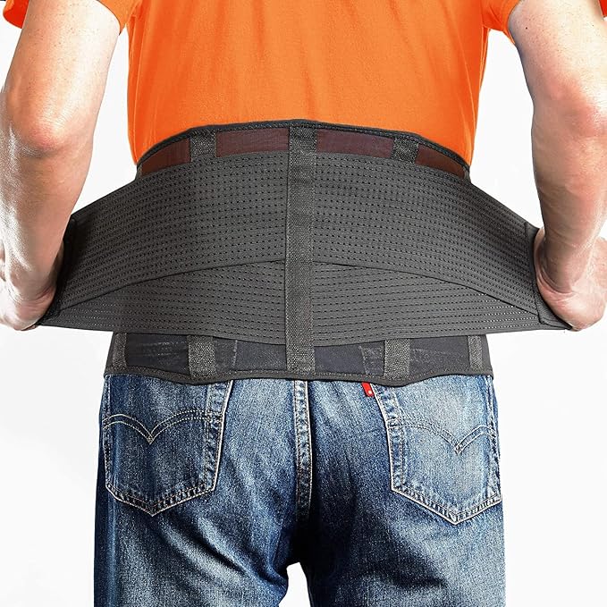 OMAX Lumbar Back Brace for Lower Back Pain Relief, Herniated Disc, Sciatica, Adjustable Lumbar Support Brace for Men/Women, Breathable Mesh Back Support Belt for work/Daily Use, Black, Small 29"-35"