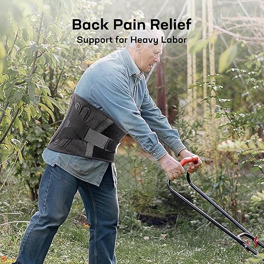 Pro Back Brace for Men Women Lower Back Pain Relief with Rigid Bionic Support & Massager Pad, Air Mesh Lumbar Belt for Sciatica, Hernia Disc, Scoliosis, Adjustable Brace for Spinal (Black, X-Large(Belly: 45"-51"))