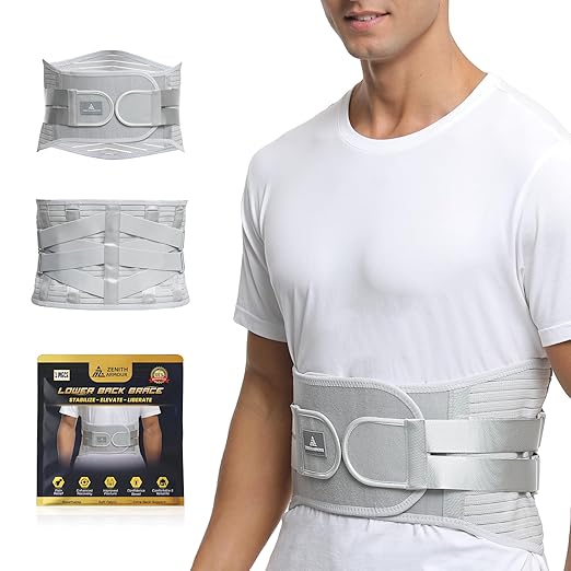 Lumbar Support, Lower Back Brace Support for Lower Back Pain Relief, Scoliosis, Herniated Disc, Sciatica - Adjustable, Removable Metal Plate, Machine Washable - Men and Women (Large)