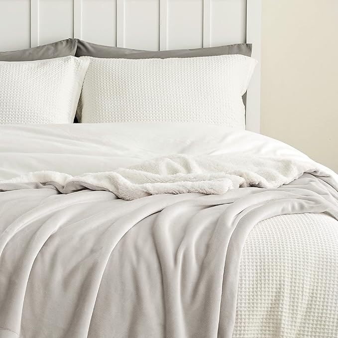 Bedsure Sherpa Fleece Blankets Queen Size for Bed - Thick and Warm, Soft Fuzzy Plush Queen Blanket for Winter, Linen, 90x90 Inches