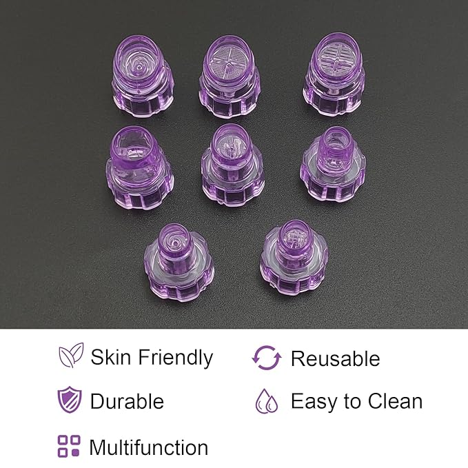Elitzia Plastic Hydro Dermabrasion Microderma Heads Hydra Facial Aqua Peel Tips Water Peeling Caps Facial Care Skin Cleaning Tool Beauty Machine Replacement Spare Parts 8pcs Per Set （Purple）