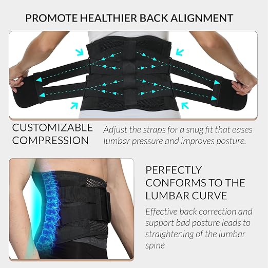 NeoTech Care Adjustable Double Pull Lumbar Brace/Lower Back Belt (Black, Size XXXL)