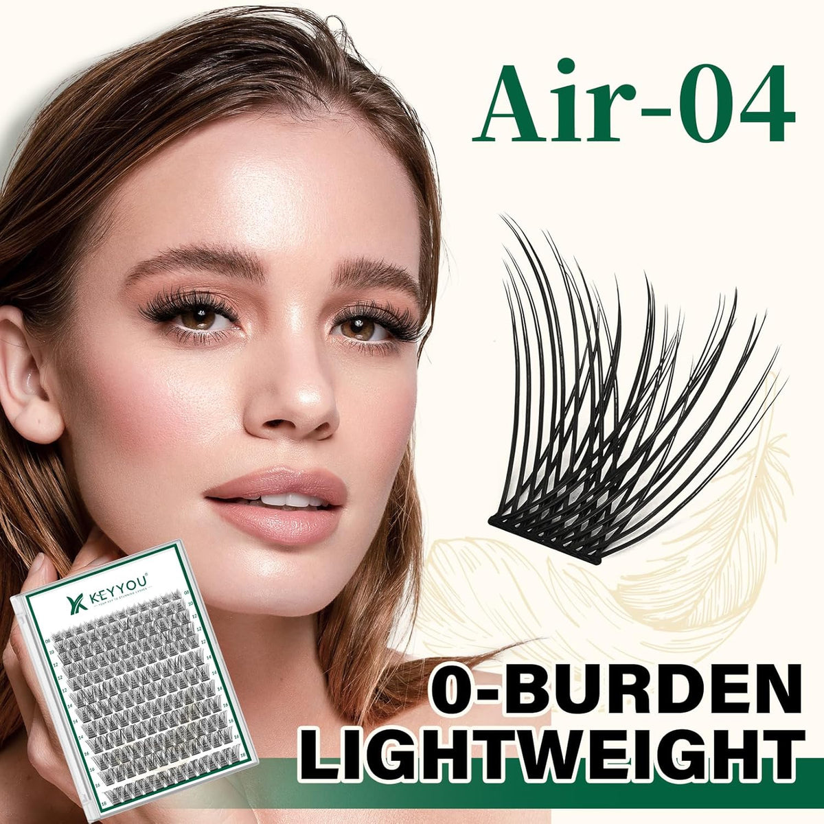 KEYYOU Lash Clusters 144pcs Individual Lashes D Curl 16mm Eyelash Clusters Super Lightweight Air Touch Cluster Lashes Soft&Wispy Comfortable Easy to DIY at Home(Air04-D-16mm)