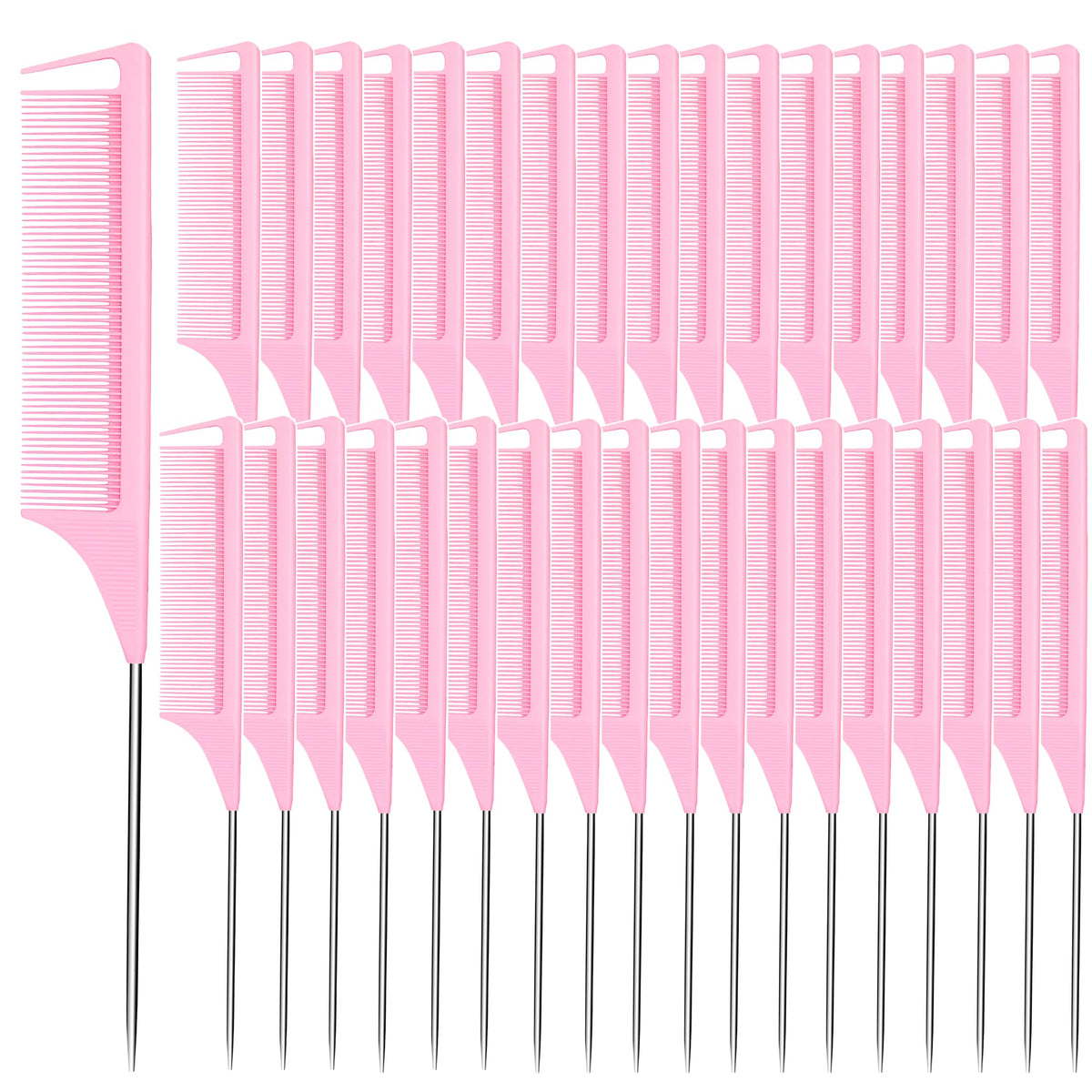 Rat Tail Combs 40 PCS, Hair Parting Combs for Braiding Hair Carbon fiber heat-resistant anti-static, for Styling Pink