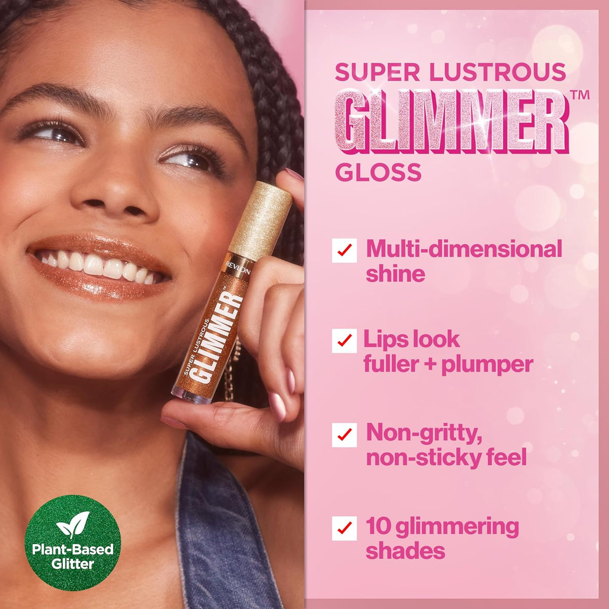 REVLON Super Lustrous Glimmer Gloss, Hydrating Lip Makeup, Non-Sticky, High-Shine Finish, Plant-Based Glitter, 010 Indigo Ice, 0.13 fl oz