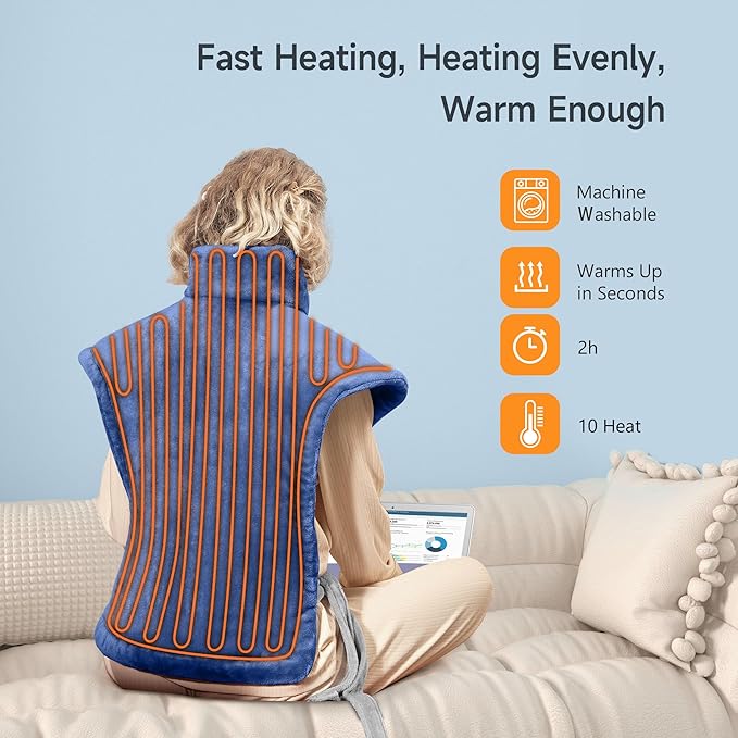 Heating Pad for Back Pain Relief, 24"x33" Weighted Heating Pads for Neck and Shoulder, Back Heating Pads Fast-Heating with 10 Heat Settings, 4 Timing Setting Full Body Heating Pad, Gifts for Women Men
