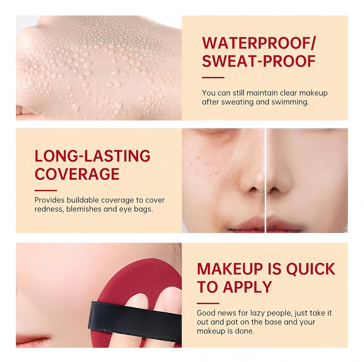 MAEPEOR Cushion Foundation 9 Colors Full Coverage Weightless Satin Glow Foundation Hydrating Long-Lasting Cushion BB Cream (Color 05)