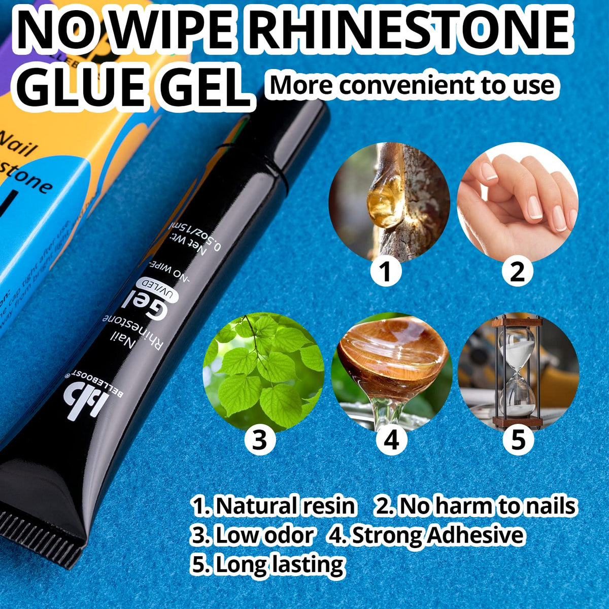 Nail Art Rhinestone Glue Gel&2 Boxes Flatback Gems Kit, 1 Tube of 15ml Rhinestone Gel Glue(UV/LED Needed)+Round AB Gems+Flat-Back Half Round White&Beige Pearls with Pickup Tools