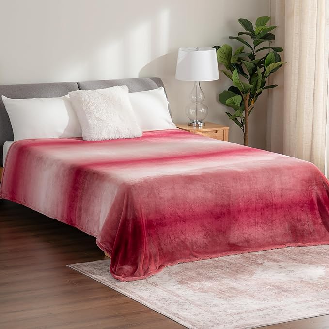 Berkshire Blanket-Classic Heavyweight Soft Printed VelvetLoft® Plush Warm Blanket, Twin Size Soft Fuzzy Blanket for Couch Sofa Bed, Ombre Burgundy, 60in x 90in