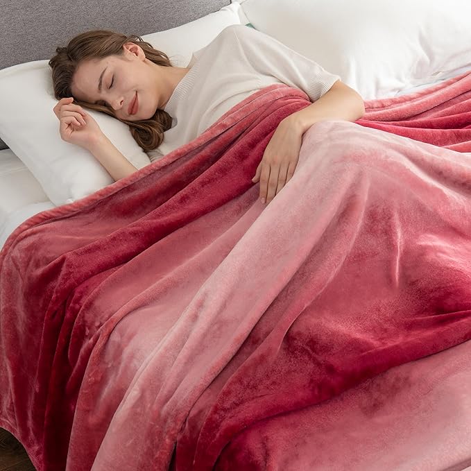 Berkshire Blanket-Classic Heavyweight Soft Printed VelvetLoft® Plush Warm Blanket, Twin Size Soft Fuzzy Blanket for Couch Sofa Bed, Ombre Burgundy, 60in x 90in