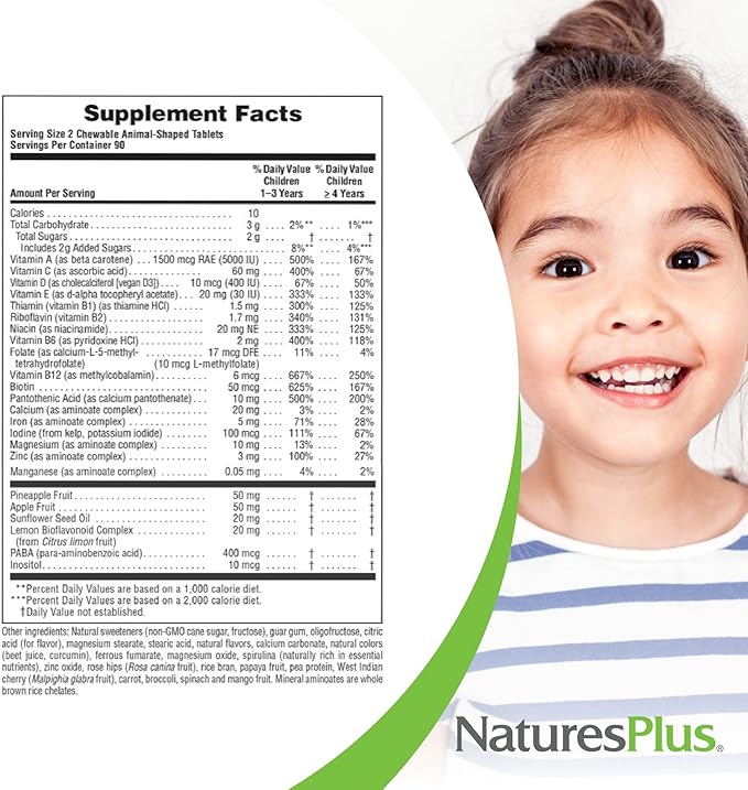 Natures Plus Animal Parade Children's Chewable Multivitamin, Watermelon - 180 Animal-Shaped Tablets - Promotes Health & Well-Being - Vegan, Gluten Free - 90 Servings