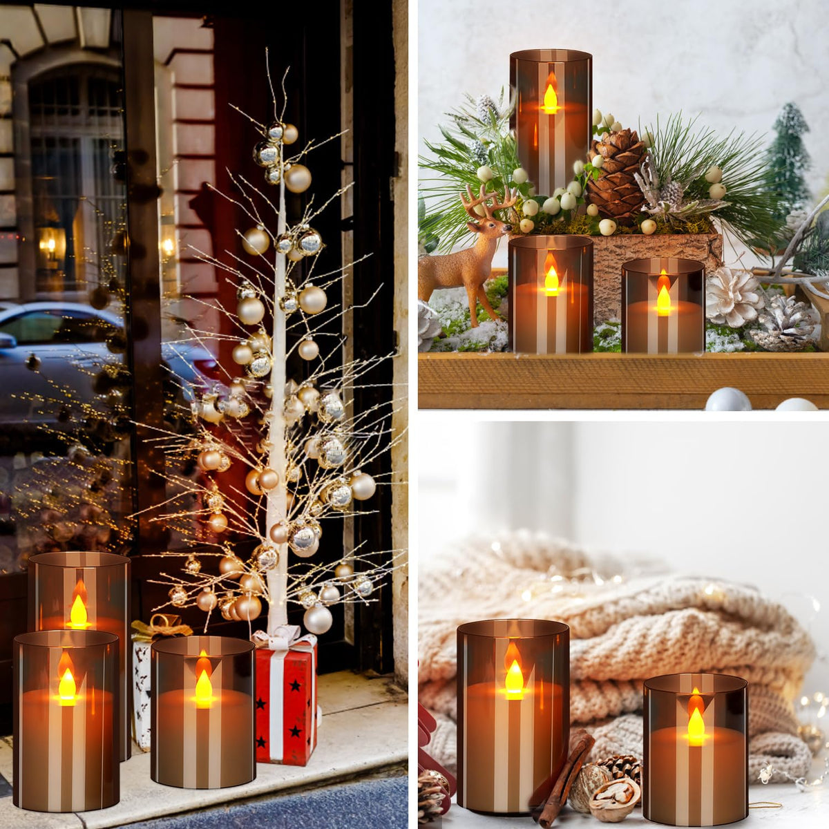 wemarry Flameless LED Candles with Remote Set of 3 Battery-Operated Acrylic Gray Pillars, 4", 5", 6" x 3" Diameter Flickering Effect with Timer Ideal for Home Décor Weddings Parties, Restaurants