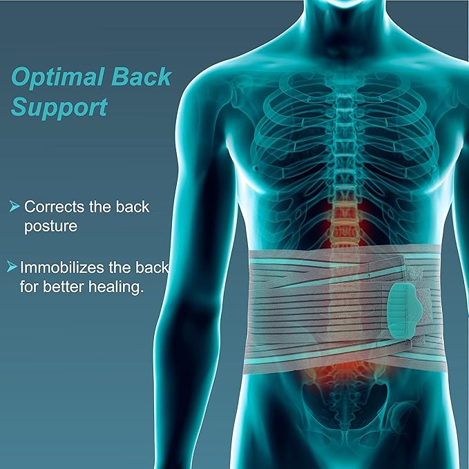 TYNOR Lumbar Support Belt Breathable Compression Lower Back Brace, Adjustable Waist Lumbar Support Brace for Men & Women, Herniated Disc, Sciatica, Back Pain & Heavy Lifting (Large, Grey)