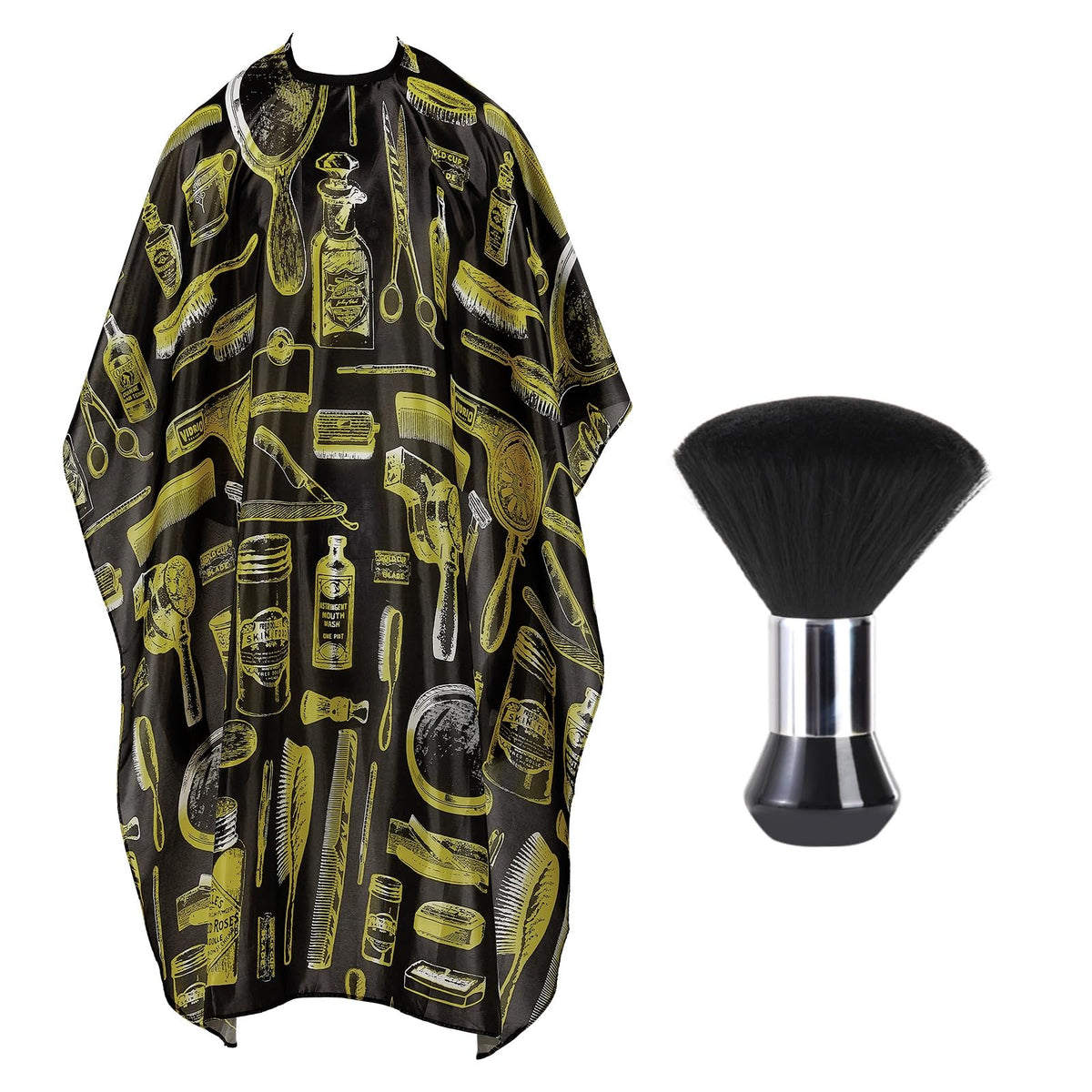 YELEGAI Professional Hair Cutting Cape with Neck Duster Brush, Large Size Salon Barber Cape for Men, Women and Kids(Yellow Barber Supplies Pattern)