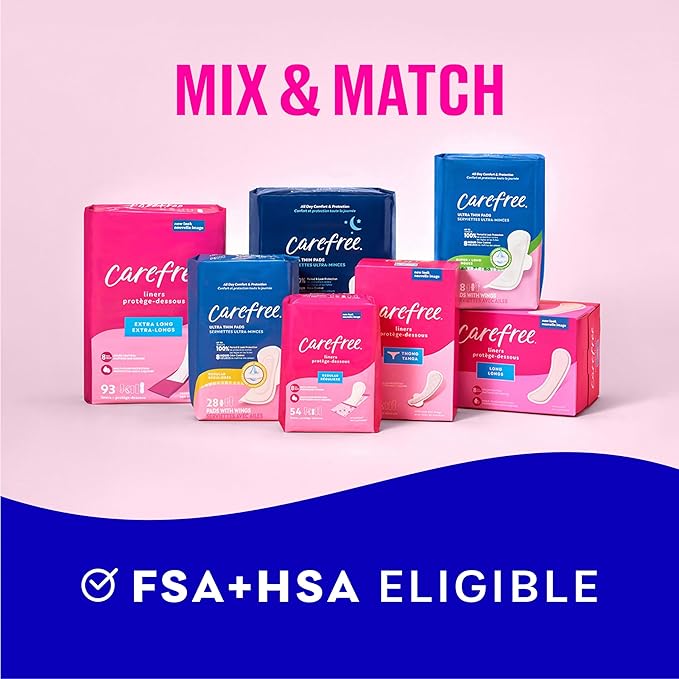 Carefree Panty Liners for Women, Thong Liners, Unwrapped, Unscented, 49ct | Pantiliners, Carefree Liners, Daily Liners for Women, Light Periods and Leaks | 49ct (Packaging May Vary)
