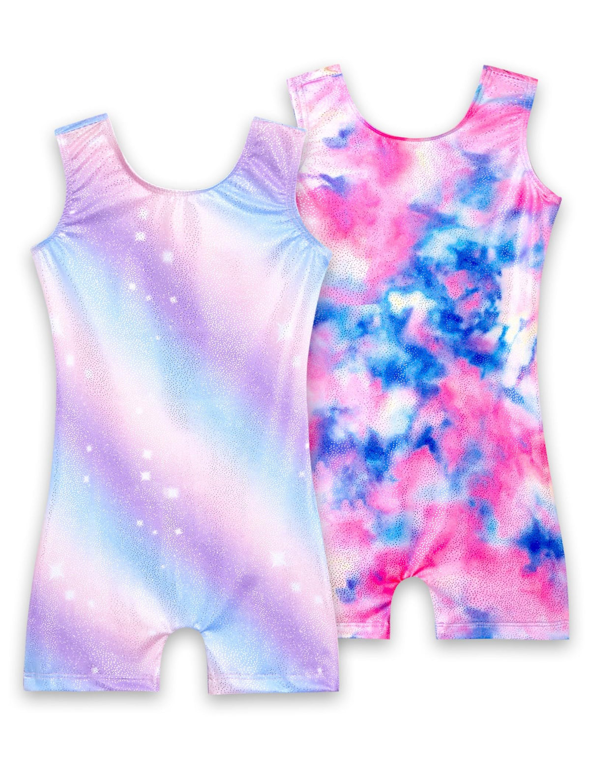 Nokecina Gymnastics Leotards for Girls Size 7-8 Years Old 2 Packs Colorful Stars Shiny Athletic Unitard