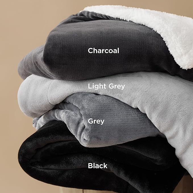 Bedsure Sherpa Fleece Throw Blanket Twin Size for Couch - Thick and Warm, Soft Fuzzy Plush Blanke for Winter, Grey, 60x80 Inches