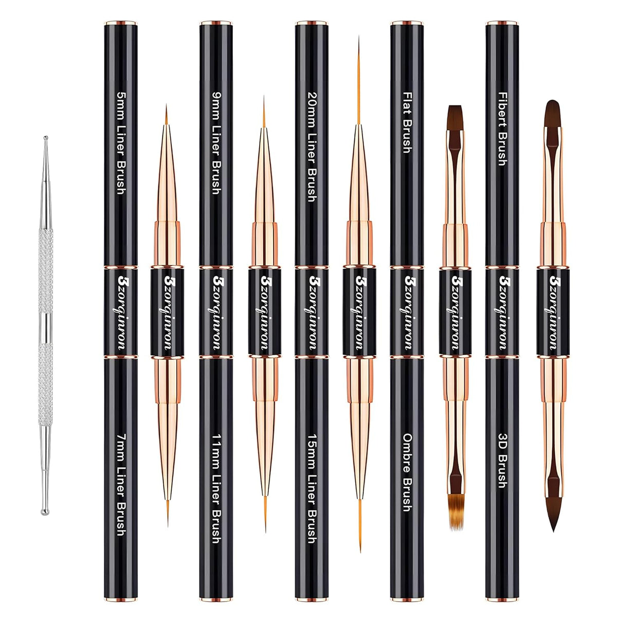 Nail Art Bushes Set, Professional 5Pcs Double-Ended Nail Brush Kit for Details, Long Lines, Ombre & 3D Design-Perfect for DIY Manicures & Salons (Black)